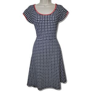 Hailey:23 Rinna Knit Navy Geometric Print Orange Trim Fit & Flare Mini Dress